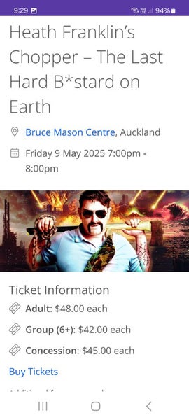 Comedy - Chopper tickets, Bruce Mason Theatre, Takapuna, Fri 9th May! Carousel 1