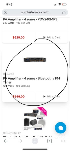 Power dynamics multi zone PA amp PDV120Mp3 120 watts x4 100volt or 8 pms Carousel 6