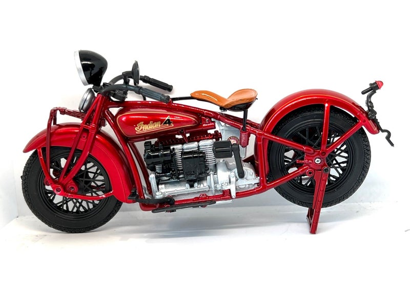 1930 Indian 4 Motorcycle Die Cast Model & Chiefs Head Vinyl Sticker. Large 180mm Carousel 2