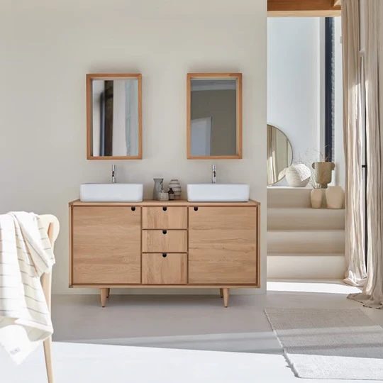 Lorris Natural Solid Oak Double Basin Vanity Unit (Oak Furniture Store) Carousel 1