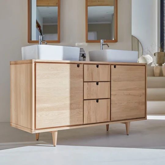 Lorris Natural Solid Oak Double Basin Vanity Unit (Oak Furniture Store) Carousel 2