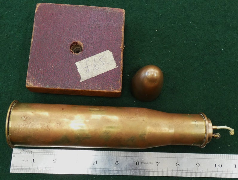 Brass WW2 era 37mm Cannon Shell converted to TRENCH ART Table Cigarette Lighter Carousel 6