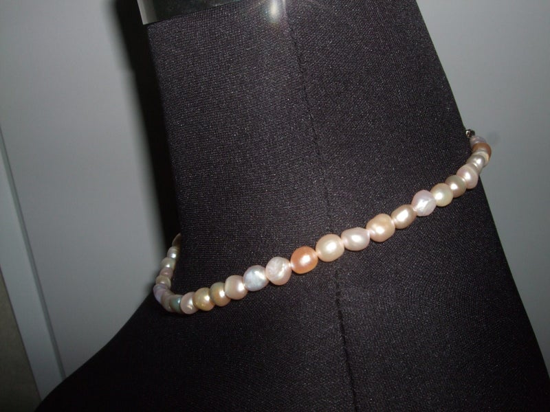 Genuine Pink Fresh Water Pearl Necklace With Silver Clasp Stamped 925 Carousel 2