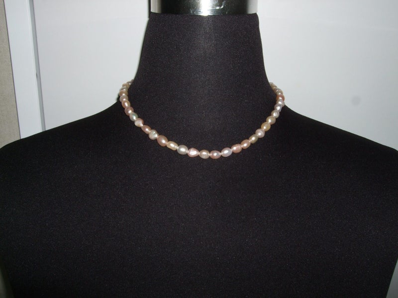 Genuine Pink Fresh Water Pearl Necklace With Silver Clasp Stamped 925 Carousel 5