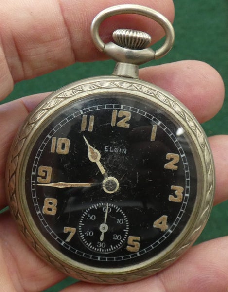 British Army BROAD ARROW Marked ELGIN 7 Jewel MILITARY Pocket Watch USA-Made WW1 Carousel 1