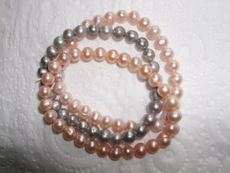 3x Genuine Freshwater Pearl Bracelets Pink and Grey Carousel 1