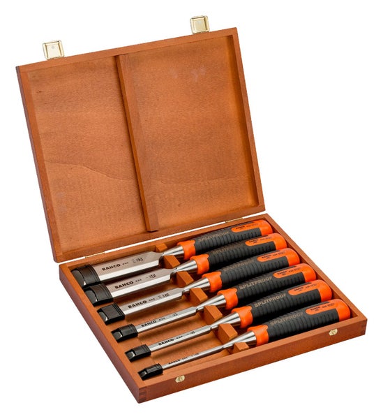 Bahco 6 Piece Chisel Set 434 Splitproof 6mm- 32mm in Wooden Case Carousel 1