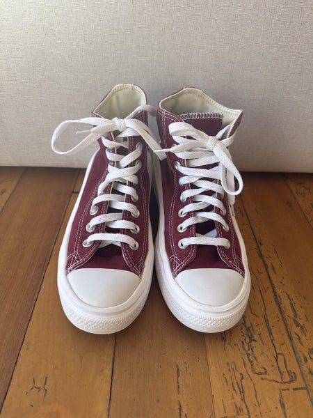 Maroon converse high tops (platform) Carousel 1