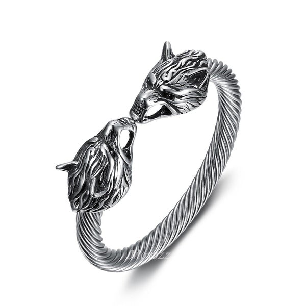 6-8 inch Stainless Steel Viking Wolf Bangle Fenrir Norse Bracelet Arm Ring Carousel 1