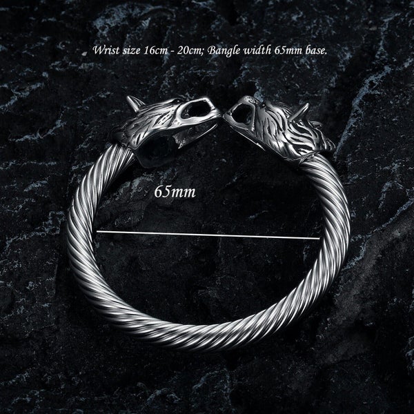 6-8 inch Stainless Steel Viking Wolf Bangle Fenrir Norse Bracelet Arm Ring Carousel 4