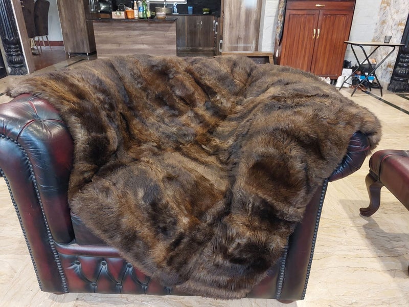 New Single Natural Brown Real NZ Possum Full Fur Throw - No Reserve! - B6375 Carousel 1