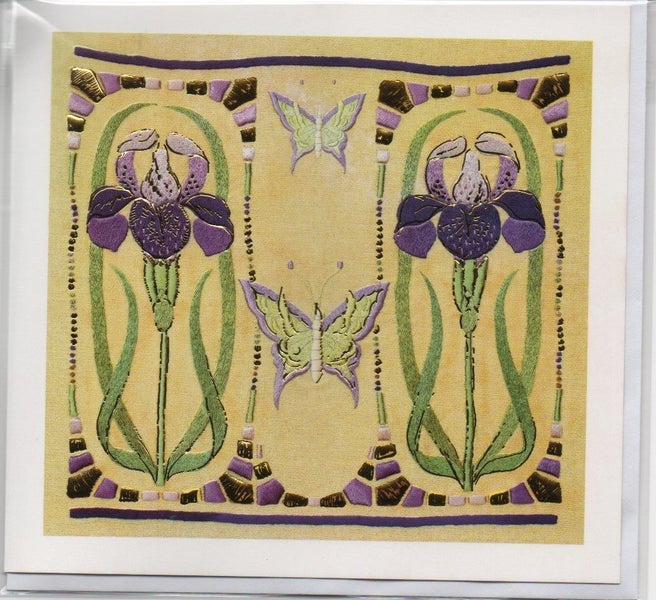 Greeting card, Detail from an Art Nouveau Butterfly & Irises Embroidery design. Carousel 1