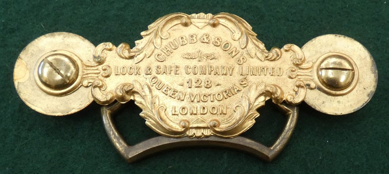 Antique Brass CHUBB & Sons Lock & Safe Co. Drawer Pull 128 Queen Victoria St Carousel 1
