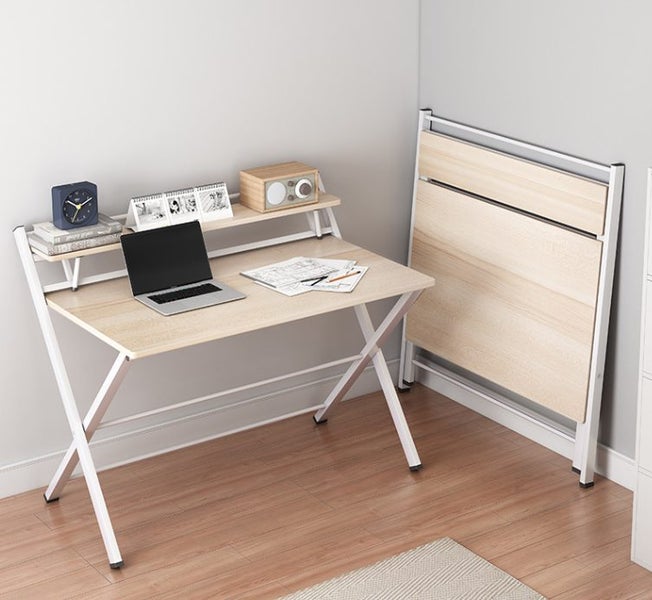 Writing Desk with Storage Shelf Foldable Laptop Table Carousel 1