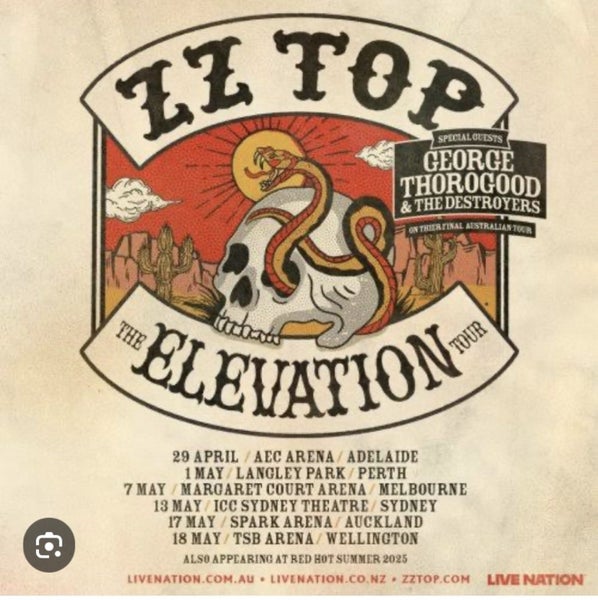 ZZ Top - Sat 17th May Auckland, 3no tickets Carousel 1