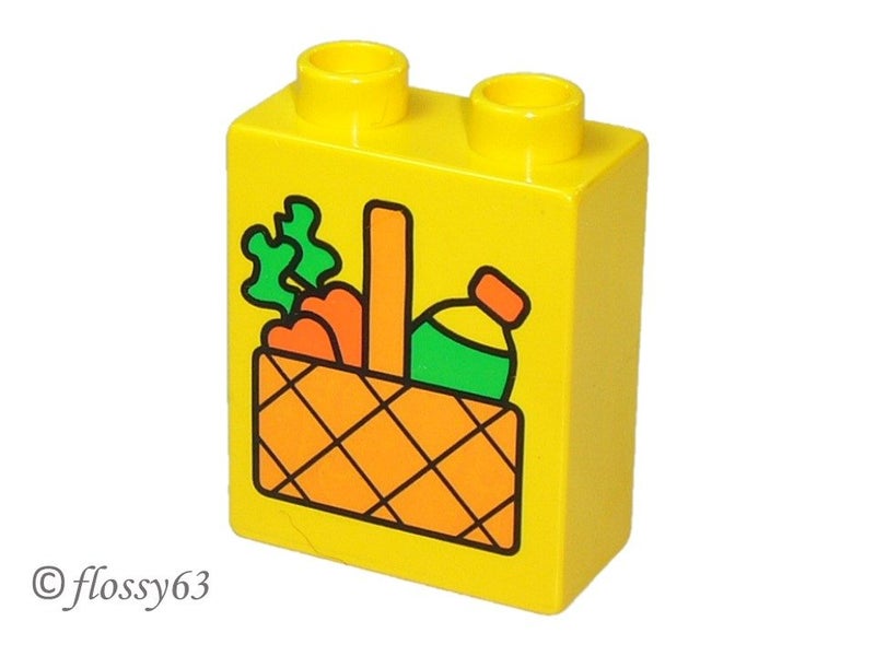 ®™DUPLO - Brick with Picnic Basket with Carrots and Drink Pattern ~Retired 2000~ Carousel 1