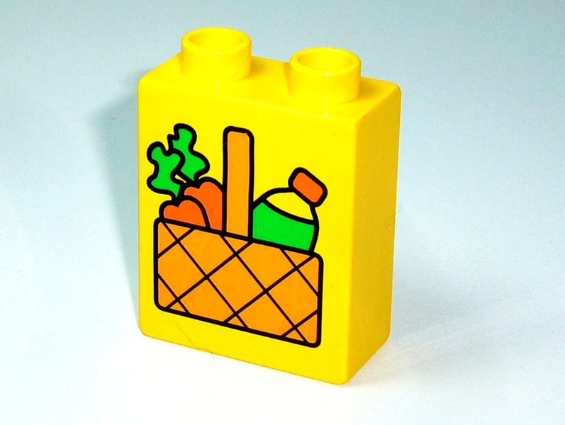 ®™DUPLO - Brick with Picnic Basket with Carrots and Drink Pattern ~Retired 2000~ Carousel 2