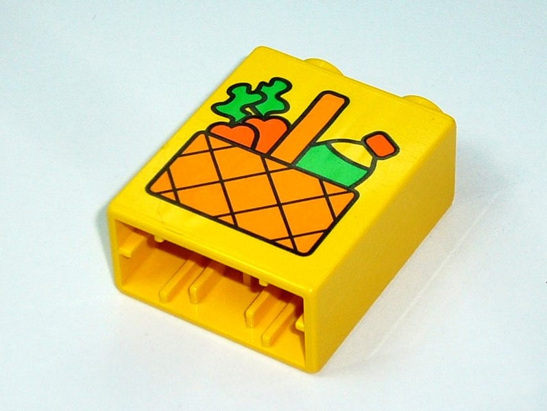 ®™DUPLO - Brick with Picnic Basket with Carrots and Drink Pattern ~Retired 2000~ Carousel 3
