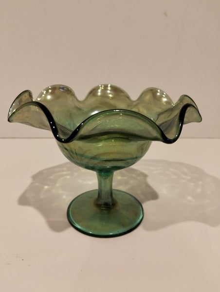 Uranium Imperial Green Carnival Glass Helios Compote. $1 Reserve Carousel 1