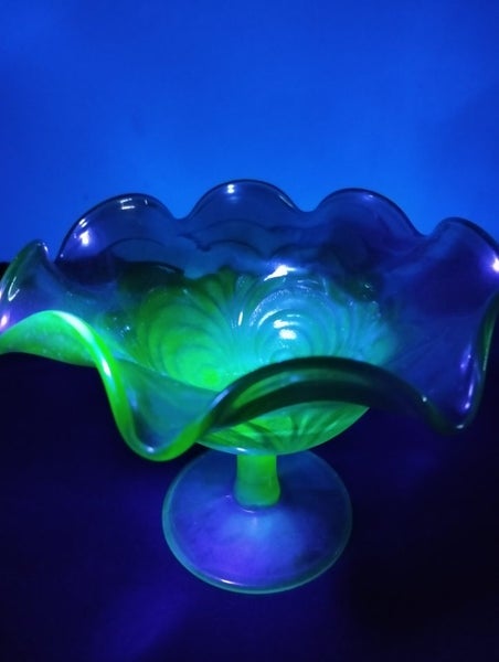Uranium Imperial Green Carnival Glass Helios Compote. $1 Reserve Carousel 2