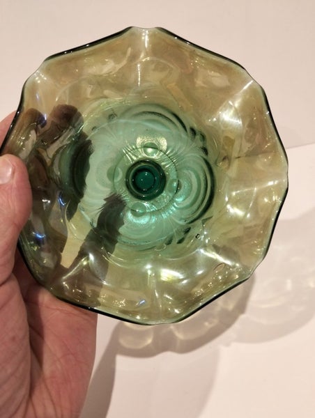 Uranium Imperial Green Carnival Glass Helios Compote. $1 Reserve Carousel 7