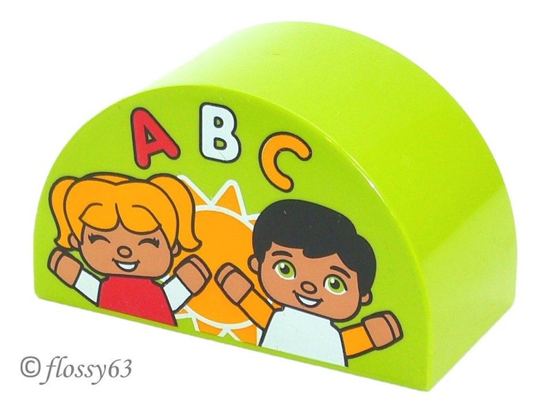 ®™DUPLO - Lime Brick Curved Top with Sun, Two Children & ABC Pattern ~Retired~ Carousel 1