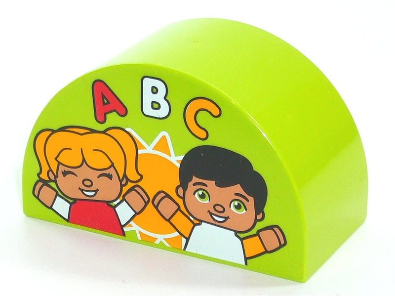 ®™DUPLO - Lime Brick Curved Top with Sun, Two Children & ABC Pattern ~Retired~ Carousel 2