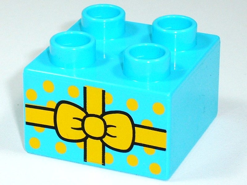 ®™DUPLO - Med Azure Brick Present/Gift with Bow & Polka Dots Patt ~Retired 2017~ Carousel 2