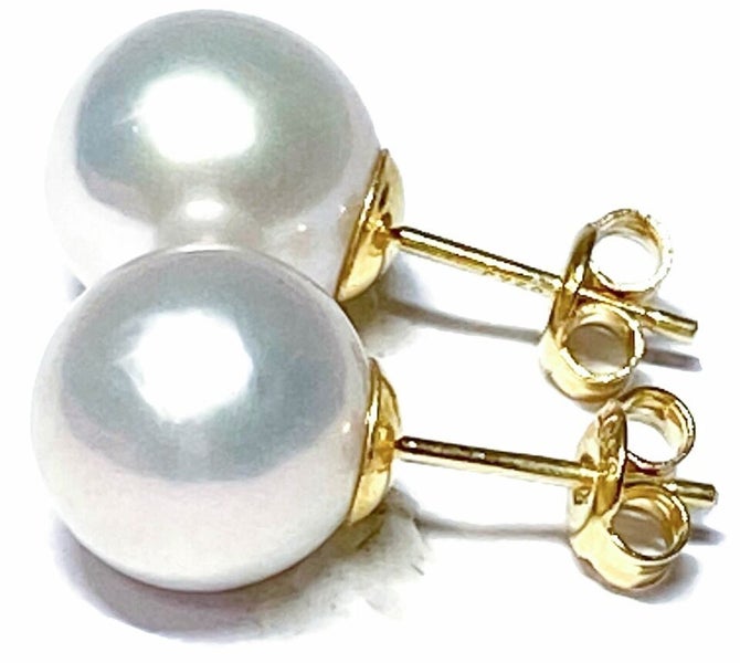 Quality 10 - 10.5mm White Round FW Cultured Pearl Stud Earrings Carousel 8