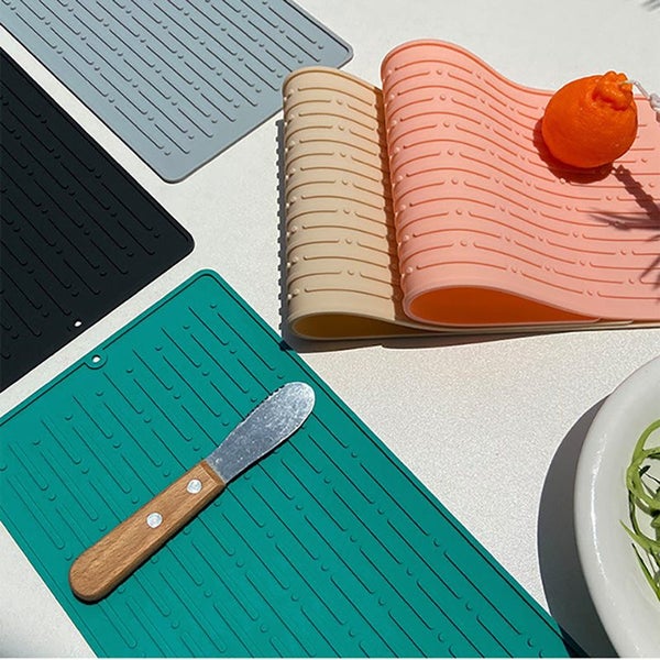 Elosung Black Silicone Draining Mat 4 Pack Heat Resistant Non Slip Kitchen Bathr Carousel 2