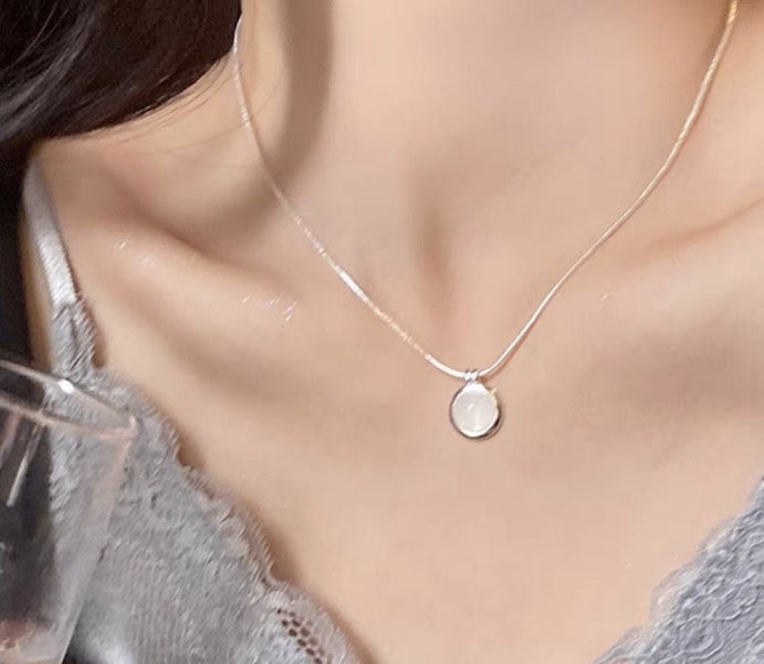 Misty white Oval Pendant Necklace Carousel 1