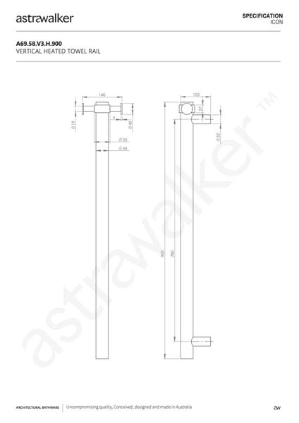 Astra Walker Icon Vertical Heated Towel Rail 900mm | Champagne Brass Carousel 2
