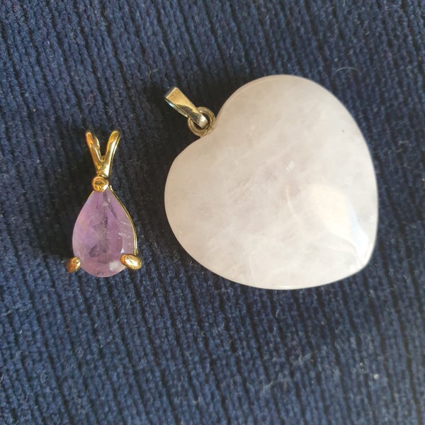 Vintage Amythest And Rose Quartz Pendants Carousel 1