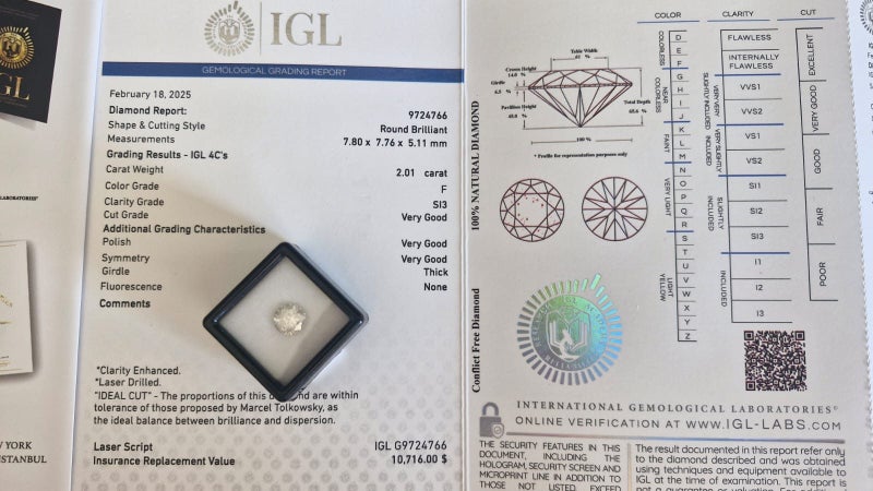 $1 RES * Valuation $17,978.00 * 2.01ct Round Large White Diamond Loose IGL CERT Carousel 1
