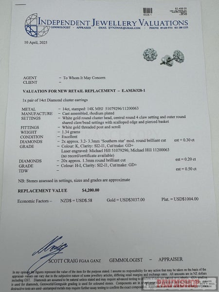 14ct White Gold 0.50ct TDW Diamond Cluster Stud Earrings ~ $4,200! Carousel 6