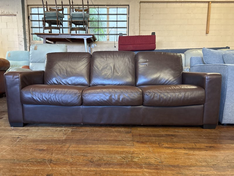 Vintage Brown Full Leather 3 Seater Couch Carousel 2