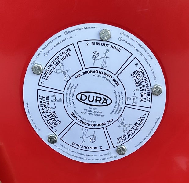 Fire Hose reel 36m 25mm with nozzle and mounting hardware Carousel 2