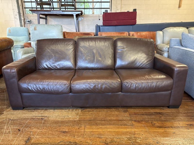 Vintage Brown Full Leather 3 Seater Couch Carousel 14