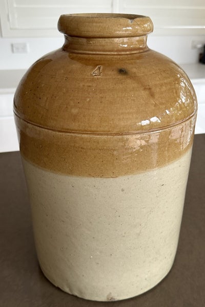 Beautiful antique glazed stoneware crock, an oldie but a goodie - $1 RESERVE Carousel 2