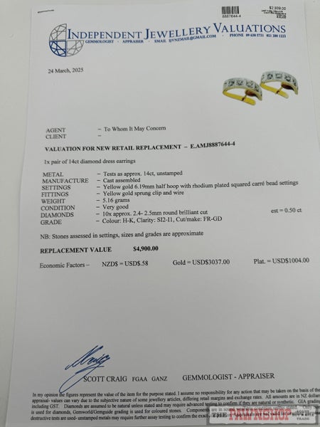 14ct Yellow Gold 0.50ct TDW Diamond Hoop Earrings ~ $4,900! Carousel 7