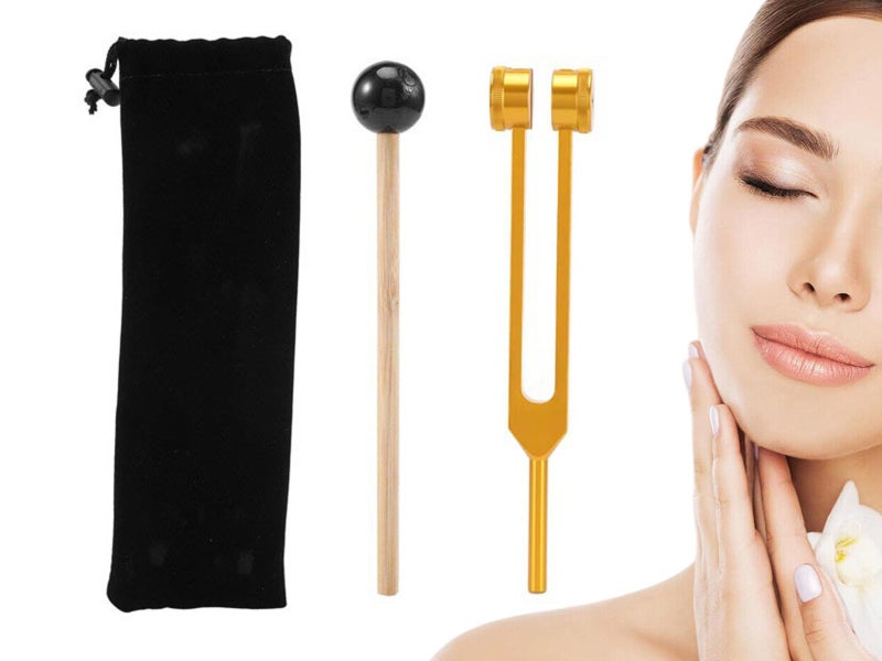 128HZ Tuning Fork with Reflex Hammer Aluminum Alloy Sensory Tuning Fork Gold Carousel 1