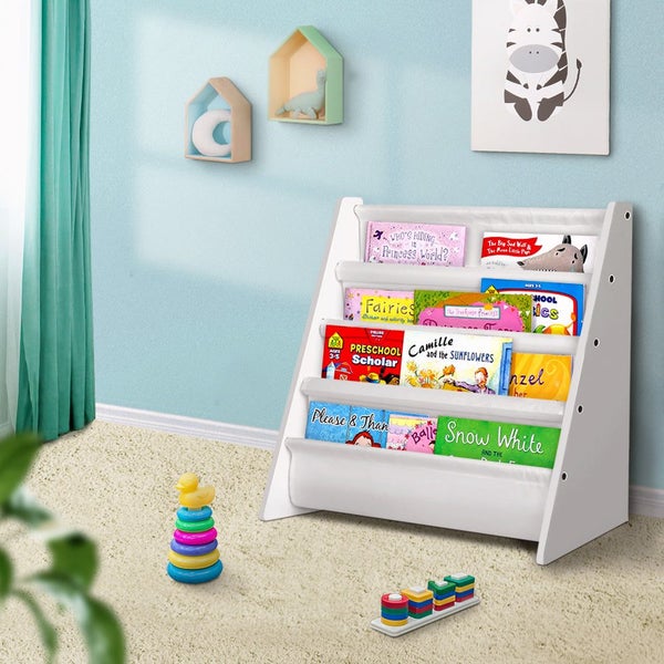 Keezi 4 Tiers Kids Bookshelf Magazine Shelf Children Bookcase Rack Organiser Carousel 7