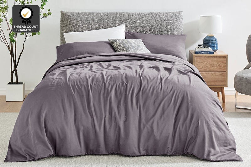 Ovela 1200TC Cotton Rich Quilt Cover Set (Castlerock Grey, King Single), Carousel 1