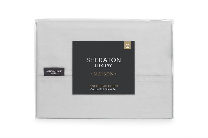 Sheraton Luxury 1000TC Cotton Rich Bed Sheet Set (Dove Grey, Queen), Carousel 3