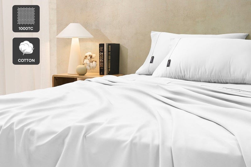 Sheraton Luxury 1000TC Cotton Rich Bed Sheet Set (White, Queen), Carousel 1