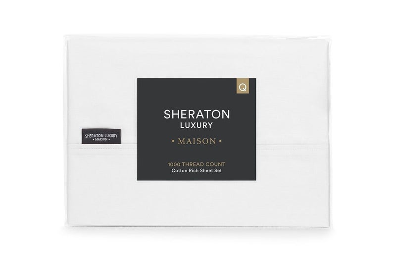 Sheraton Luxury 1000TC Cotton Rich Bed Sheet Set (White, Queen), Carousel 3