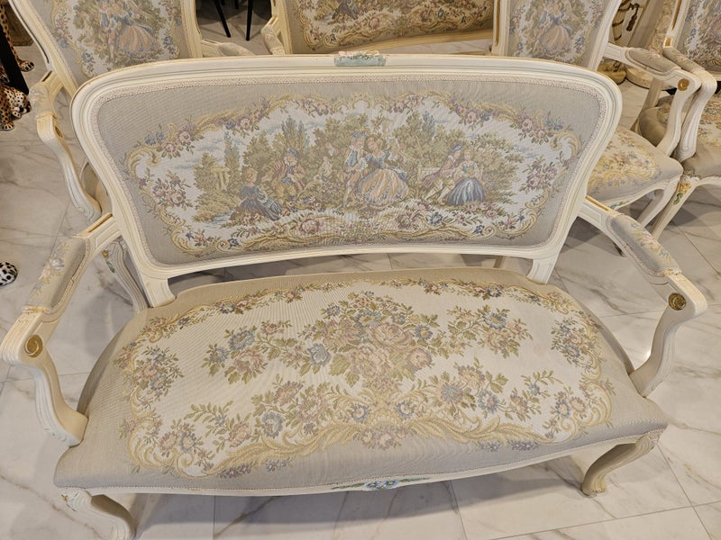 Estate Sale - Vintage Frech Louis XV Style Needlepoint Tapestry Floral Chairs Carousel 3