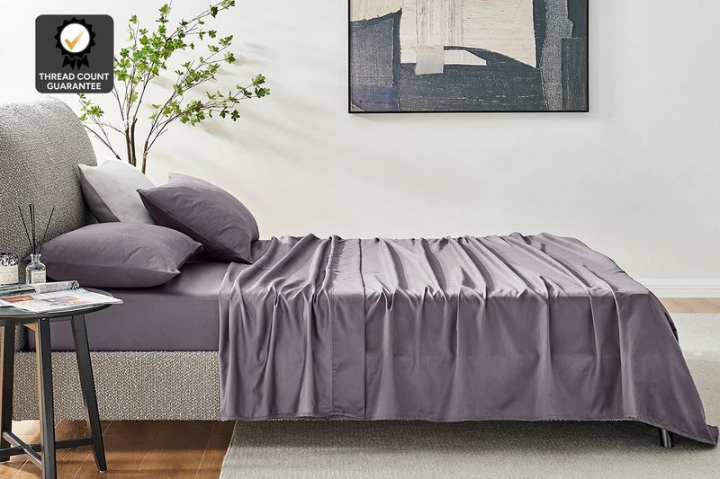 Ovela 1200TC Cotton Rich Bed Sheet Set (Castlerock Grey, King Single), Carousel 1