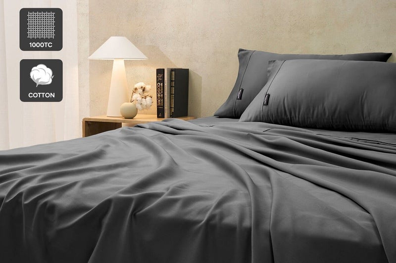 Sheraton Luxury 1000TC Cotton Rich Bed Sheet Set (Fossil, Queen), Carousel 1