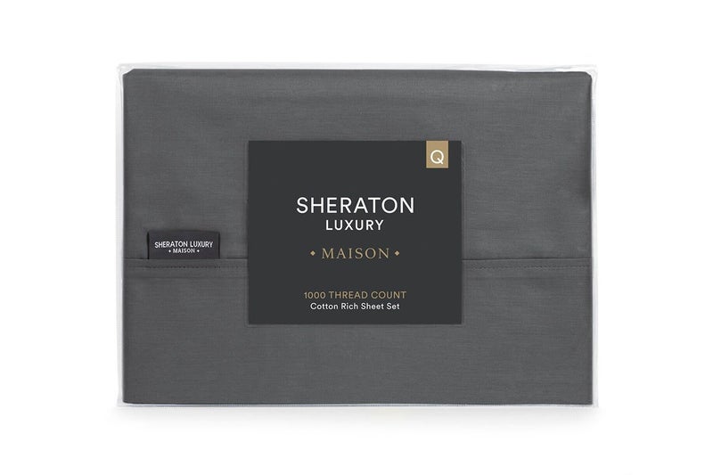 Sheraton Luxury 1000TC Cotton Rich Bed Sheet Set (Fossil, Queen), Carousel 3